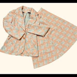 Vintage Peach and Mint Patterned Blazer Skirt Set